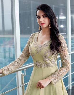 Sea-green embroidered net salwar with dupatta 2