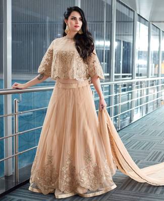 Beige embroidered net salwar 1