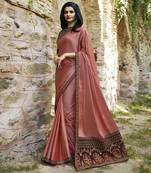 Dark peach embroidered faux silk saree with blouse
