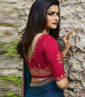 Blue embroidered faux matka silk saree with blouse 2