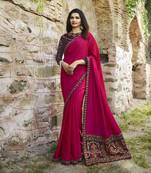 Pink Embroidered Faux Matka Silk Saree With Blouse