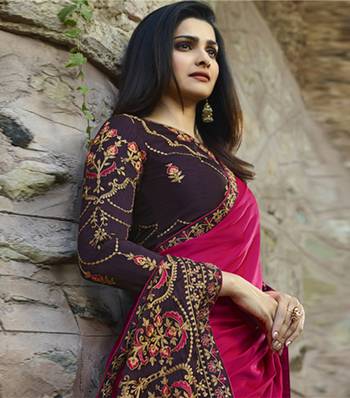Pink Embroidered Faux Matka Silk Saree With Blouse 2