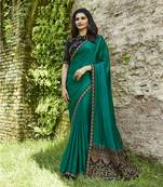 Green embroidered faux matka silk saree with blouse