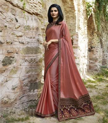 Pink embroidered faux matka silk saree with blouse 1