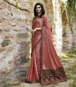 Pink embroidered faux matka silk saree with blouse