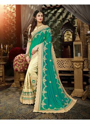 Beige embroidered art silk saree with blouse 1