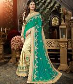 Beige embroidered art silk saree with blouse