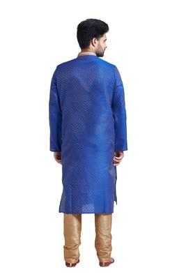 Blue Jacquard Kurta Set With Machine Embroidery On The Placket Patti And Collar With Gundi Buttons 2