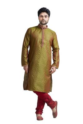L.Green Jacquard Kurta Set With Corded Placket Patt And Collar 1