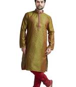 L.Green Jacquard Kurta Set With Corded Placket Patt And Collar