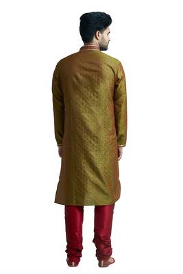L.Green Jacquard Kurta Set With Corded Placket Patt And Collar 2