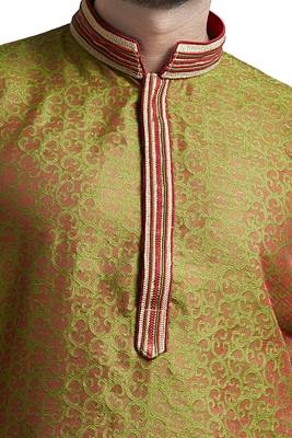 L.Green Jacquard Kurta Set With Corded Placket Patt And Collar 3