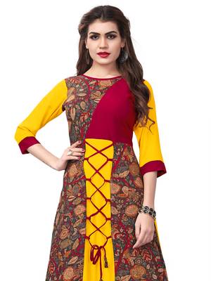 Mustard printed rayon kurti 4