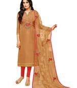 Beige Resham Woven Silk Salwar With Dupatta