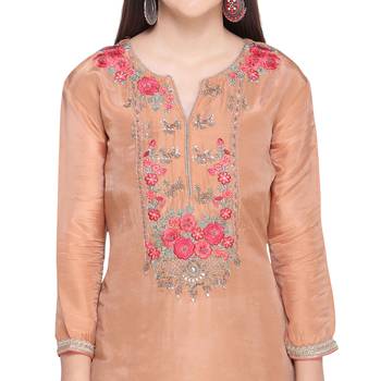 Beige Resham Woven Silk Salwar With Dupatta 4