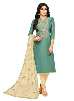 Teal Resham Woven Silk Salwar With Dupatta 1