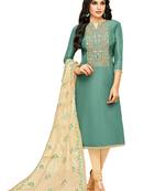 Teal Resham Woven Silk Salwar With Dupatta
