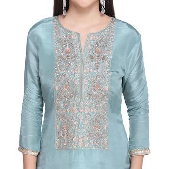 Teal Resham Woven Silk Salwar With Dupatta 4