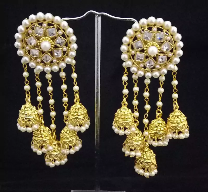 Designer Bahubali Devsena AD Pearl Jhumki Earrings Set
