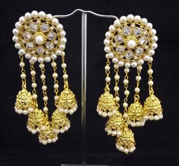 Designer Bahubali Devsena AD Pearl Jhumki Earrings Set 1