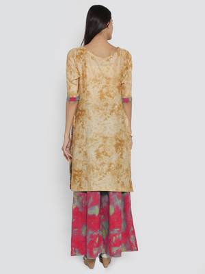 Chhabra 555 Beige  and  Red Cotton Printed Unstitched Dress Material With Printed Chiffon Dupatta 2