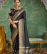 Black Plain Handloom Silk Saree With Blouse