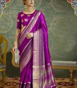 Magenta Plain Handloom Silk Saree With Blouse
