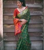 Green Plain Patola Silk Saree With Blouse