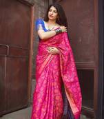 Pink Plain Patola Silk Saree With Blouse