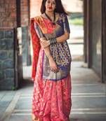 Salmon Pink Plain Patola Silk Saree With Blouse