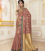 Dusty Pink Resham  and  Jari Embroidery With Stone Work Jacquard Silk Saree With Blouse
