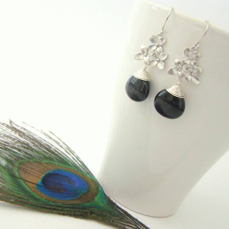 Black Flower Blossom Earrings