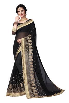 Black embroidered georgette saree with blouse 1