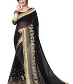 Black embroidered georgette saree with blouse