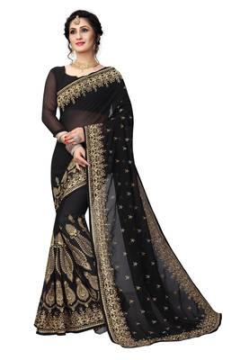 Black embroidered georgette saree with blouse 1
