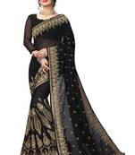 Black embroidered georgette saree with blouse