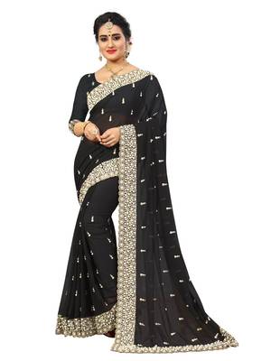 Black embroidered georgette saree with blouse 1