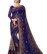 Dark blue embroidered georgette saree with blouse