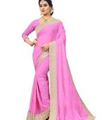 Pink embroidered georgette saree with blouse