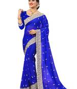 Royal blue embroidered georgette saree with blouse