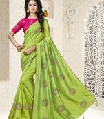 Green Embroidered Art Silk Saree With Blouse