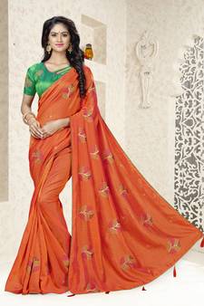 Orange embroidered art silk saree with blouse