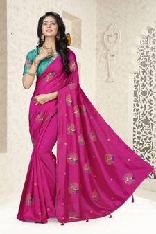 Pink embroidered art silk saree with blouse