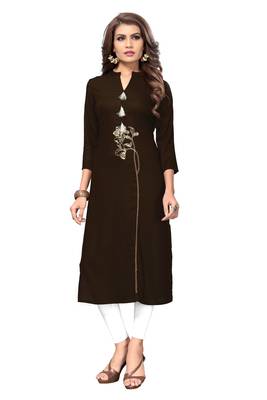 Brown embroidered rayon kurti 1