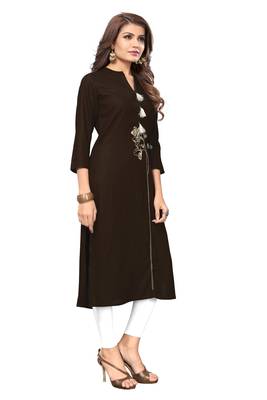 Brown embroidered rayon kurti 3
