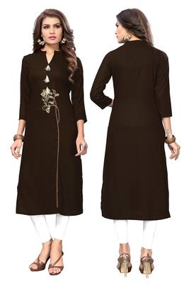 Brown embroidered rayon kurti 5