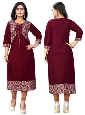 Maroon printed rayon kurti 5