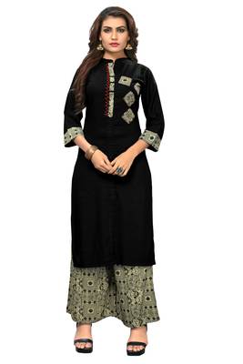 Black printed rayon kurti 1