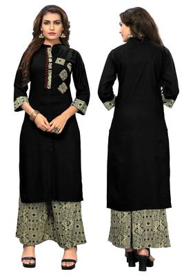 Black printed rayon kurti 5