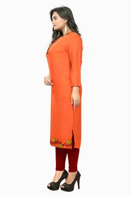 Orange embroidered rayon kurti 3